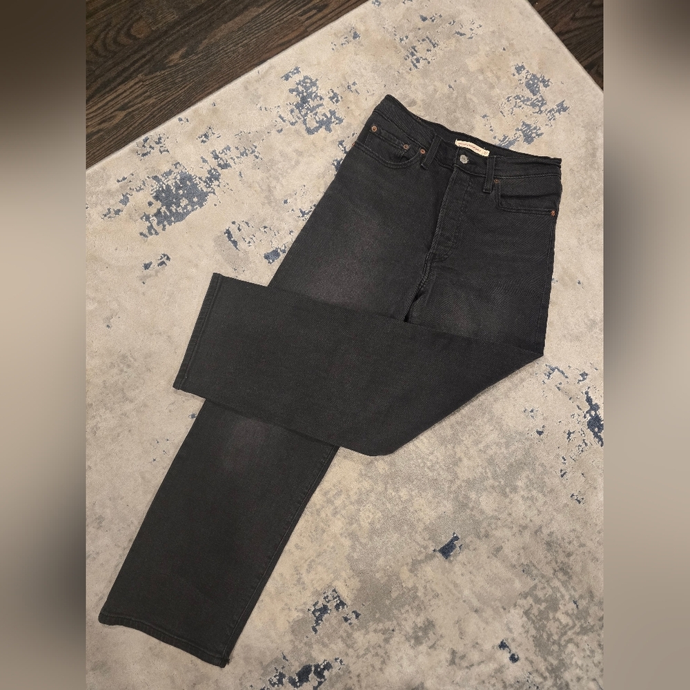 Levi's Ribcage Straight Ankle Jeans, 27, Dark Grey Washed Black